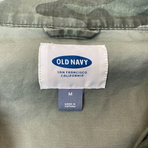 Old Navy Womens Camouflage Utility Jacket Medium Green Classic Elastic Waist - Picture 4 of 7